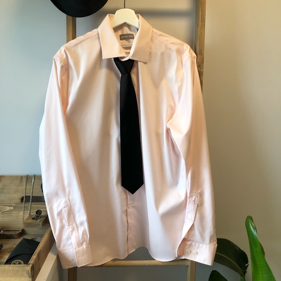 SALE MICHAEL KORS Men Pink Shirt Cotton SZ 17 XL - Picture 1 of 10